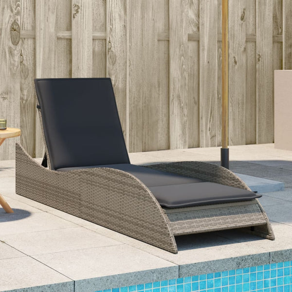 Vidaxl Sun Lounger With Cushion Grey 60X205x73cm Poly Rattan Loungers
