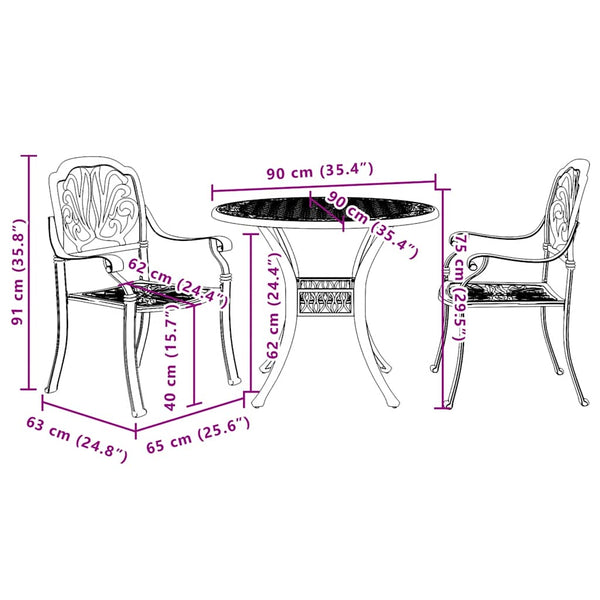 Vidaxl 3 Piece Bistro Set Bronze Cast Aluminium Other Patio & Garden Furniture