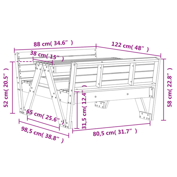 Vidaxl Picnic Table For Kids 88X122x58 Cm Solid Wood Pine Camping Tables