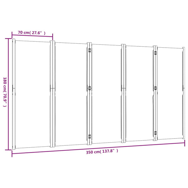 Vidaxl 5 Panel Room Divider Light Grey 350X180 Cm Screens & Room Dividers