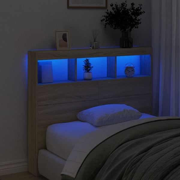 Headboard Cabinet With Led Sonoma Oak 120X17x102 Cm Headboards & Footboards