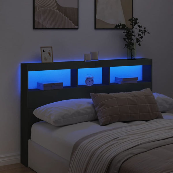 Headboards & Footboards Headboard Cabinet With Led Black 160X17x102 Cm