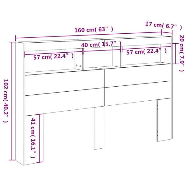 Vidaxl Headboard Cabinet With Led Sonoma Oak 160X17x102 Cm Headboards & Footboards