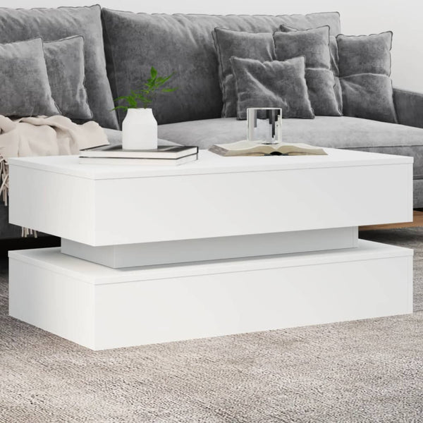 Coffee Table With Led Lights White 90X50x40 Cm Coffee Tables