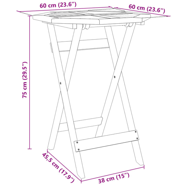 Vidaxl Folding Garden Table 60X75 Cm Solid Wood Acacia Patio & Garden Tables