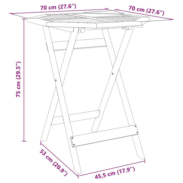 Vidaxl Folding Garden Table 70X75 Cm Solid Wood Acacia Patio & Garden Tables