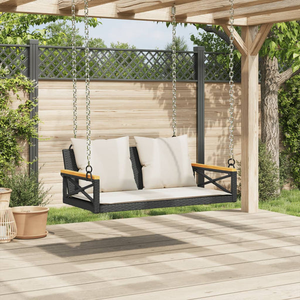 Vidaxl Swing Bench With Cushions Black 109X62x40cm Poly Rattan Swing Seats
