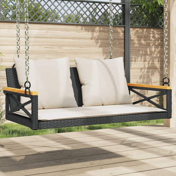 Vidaxl Swing Bench With Cushions Black 109X62x40cm Poly Rattan Swing Seats
