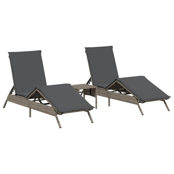 Vidaxl Sun Loungers 2 Pcs With Table Grey Poly Rattan Other Patio & Garden Furniture