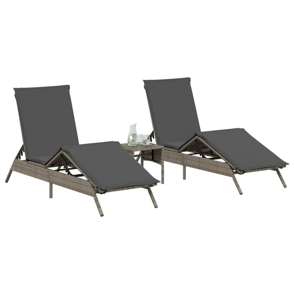 Vidaxl Sun Loungers 2 Pcs With Table Grey Poly Rattan Other Patio & Garden Furniture