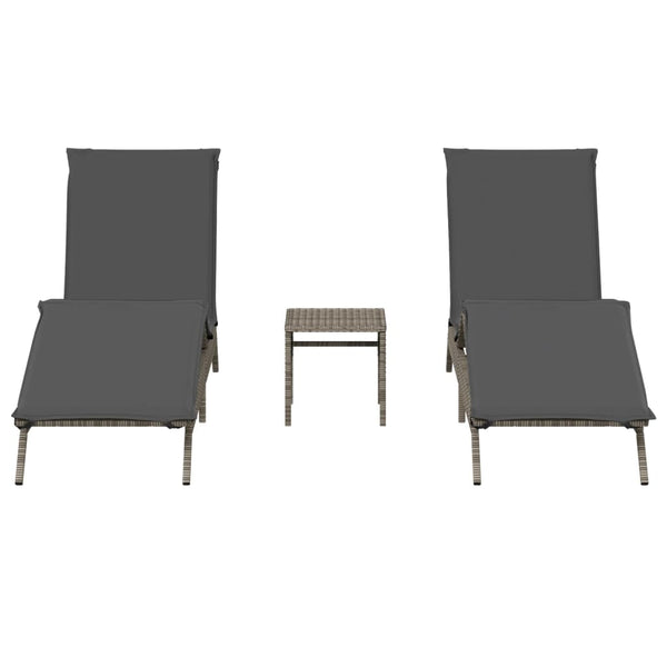 Vidaxl Sun Loungers 2 Pcs With Table Grey Poly Rattan Other Patio & Garden Furniture