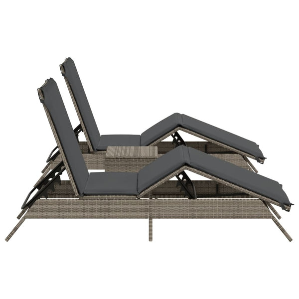 Vidaxl Sun Loungers 2 Pcs With Table Grey Poly Rattan Other Patio & Garden Furniture