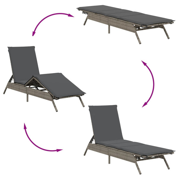 Vidaxl Sun Loungers 2 Pcs With Table Grey Poly Rattan Other Patio & Garden Furniture
