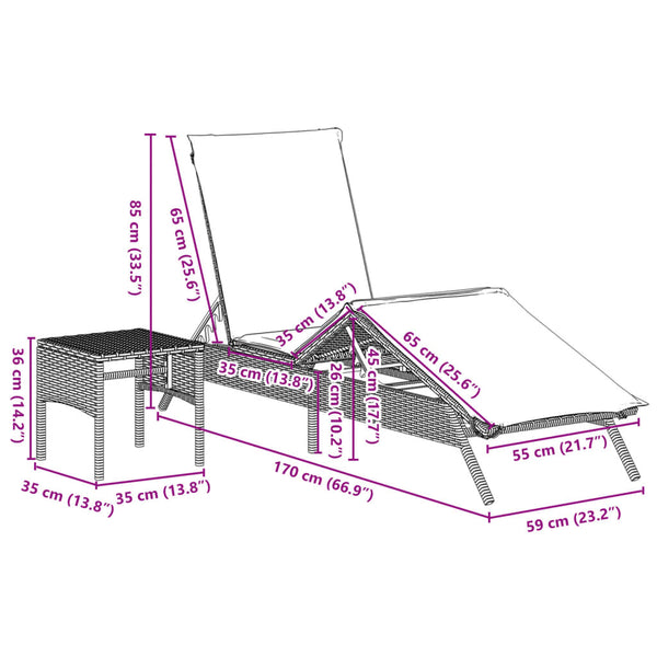 Vidaxl Sun Loungers 2 Pcs With Table Grey Poly Rattan Other Patio & Garden Furniture