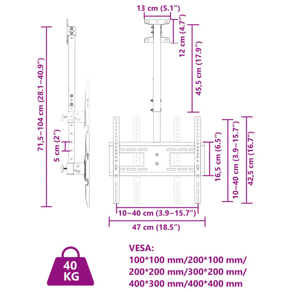 Vidaxl Tv Ceiling Mount For 32 65 Inch Screen Max Vesa 400X400 Mm 40Kg Tv Stands & Mounts
