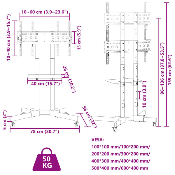 Vidaxl Tv Stand On Wheels 32 70 Inch Screen Max Vesa 600X400 Mm 50Kg Tv Stands & Mounts