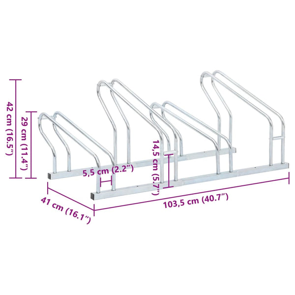 Vidaxl Bicycle Stand For 4 Bikes Floor Freestanding Galvanised Steel Bicycle Stands & Storage