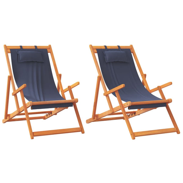 Vidaxl Folding 2 Pcs Blue Fabric Beach Chairs