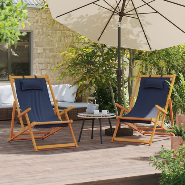 Vidaxl Folding 2 Pcs Blue Fabric Beach Chairs