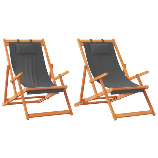Vidaxl Folding 2 Pcs Grey Fabric Beach Chairs