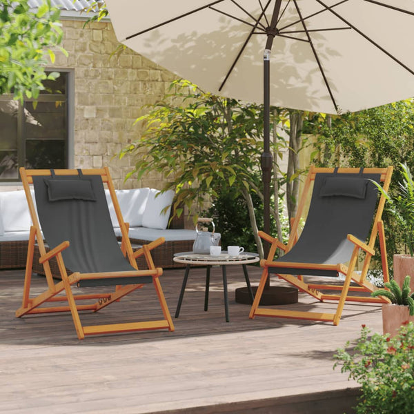 Vidaxl Folding 2 Pcs Grey Fabric Beach Chairs