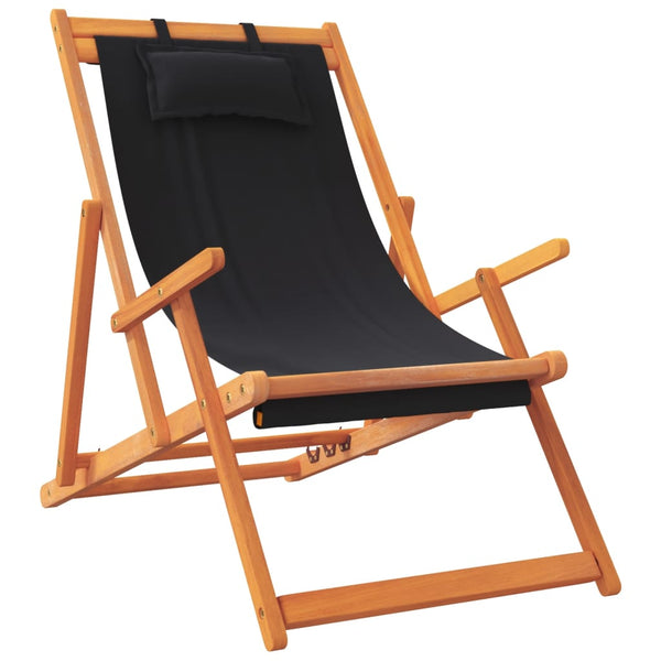Folding Beach Chairs 2 Pcs Black Fabric Patio Chairs