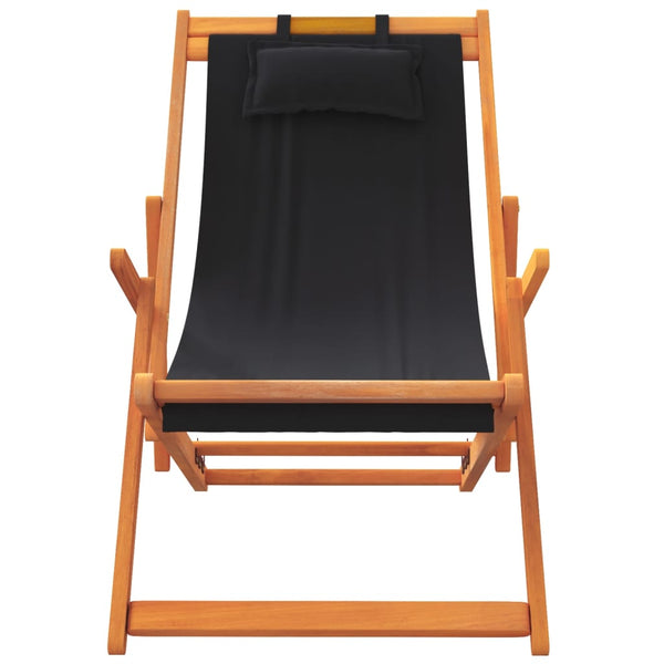 Folding Beach Chairs 2 Pcs Black Fabric Patio Chairs