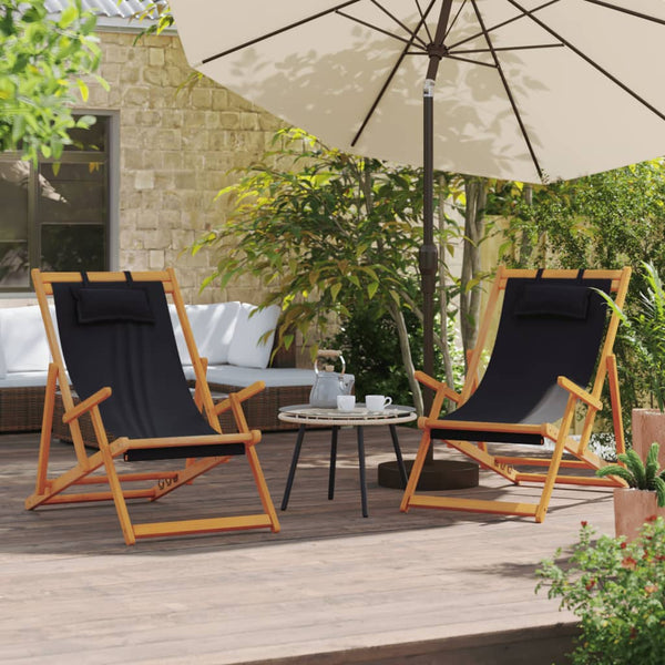 Folding Beach Chairs 2 Pcs Black Fabric Patio Chairs