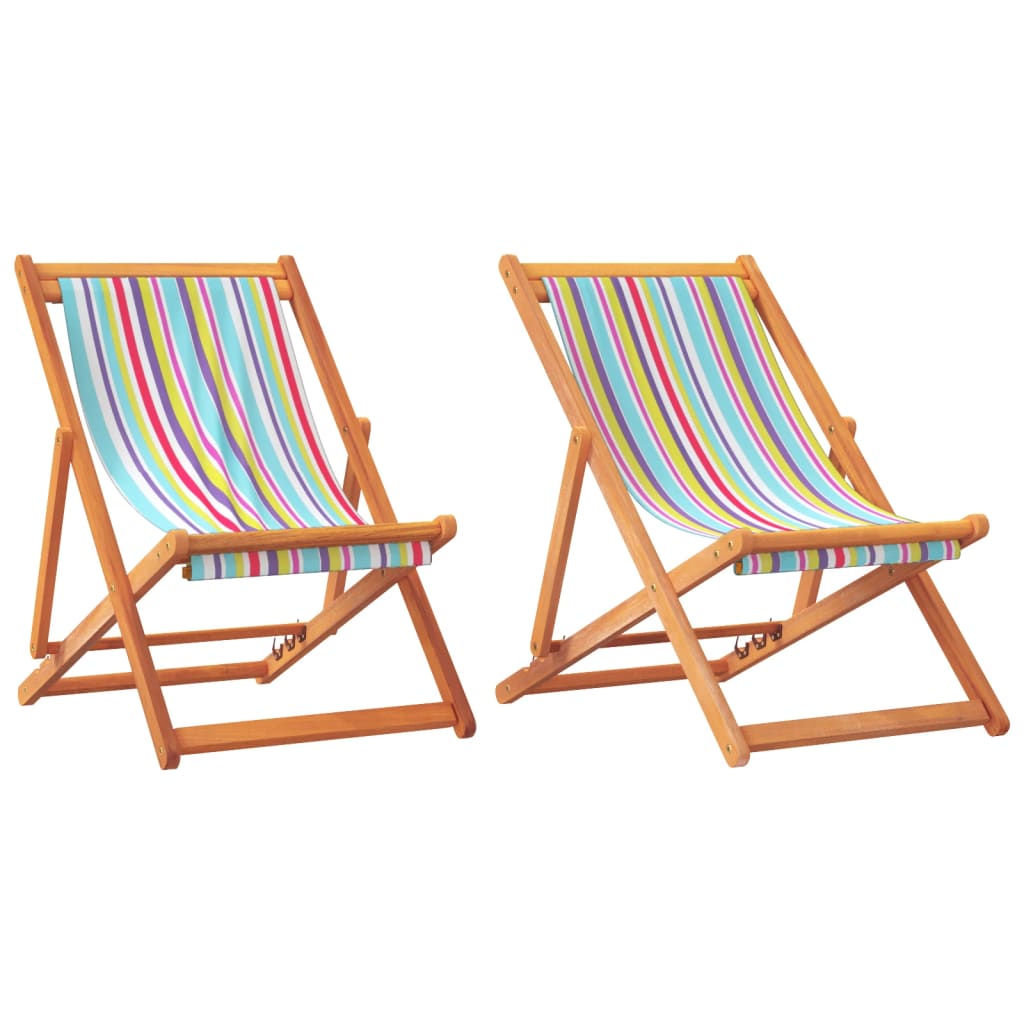Beach Chairs Folding 2 Pcs Multicolour Fabric