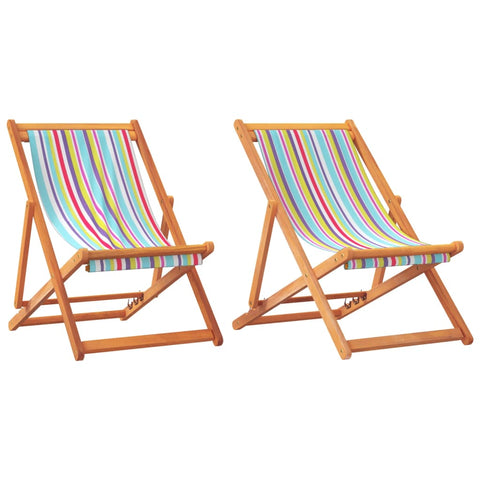 Folding 2 Pcs Multicolour Fabric Beach Chairs