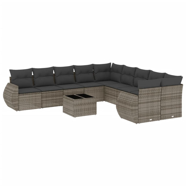 Vidaxl 11 Piece Garden Sofa Set With Cushions Grey Poly Rattan Other Patio & Garden Furniture