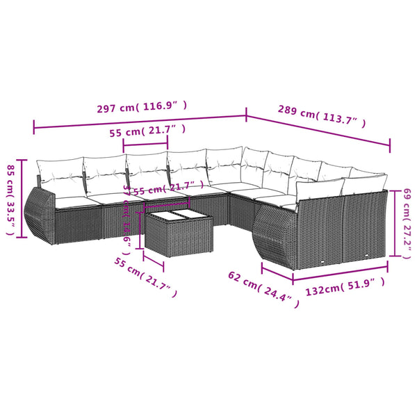 Vidaxl 11 Piece Garden Sofa Set With Cushions Grey Poly Rattan Other Patio & Garden Furniture