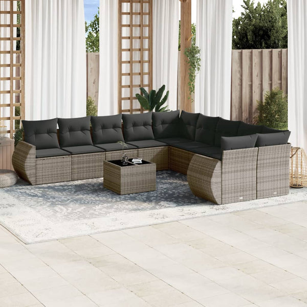 Vidaxl 11 Piece Garden Sofa Set With Cushions Grey Poly Rattan Other Patio & Garden Furniture