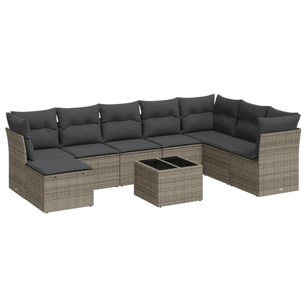 Vidaxl 9 Piece Garden Sofa Set With Cushions Grey Poly Rattan Other Patio & Garden Furniture