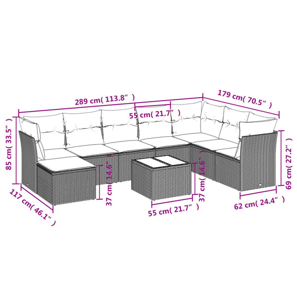 Vidaxl 9 Piece Garden Sofa Set With Cushions Grey Poly Rattan Other Patio & Garden Furniture
