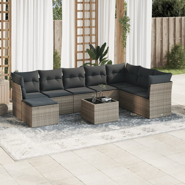 Vidaxl 9 Piece Garden Sofa Set With Cushions Grey Poly Rattan Other Patio & Garden Furniture
