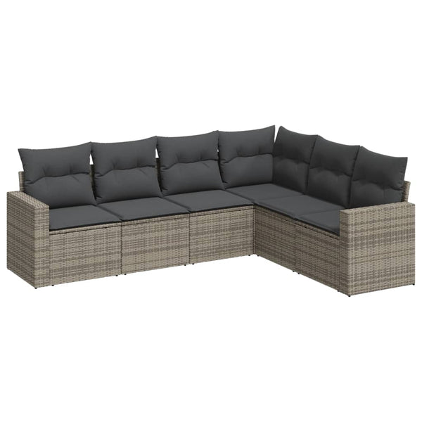 Vidaxl 6 Piece Garden Sofa Set With Cushions Grey Poly Rattan Other Patio & Garden Furniture