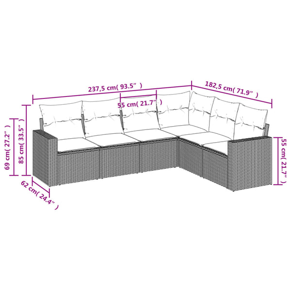 Vidaxl 6 Piece Garden Sofa Set With Cushions Grey Poly Rattan Other Patio & Garden Furniture