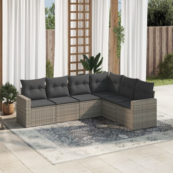 Vidaxl 6 Piece Garden Sofa Set With Cushions Grey Poly Rattan Other Patio & Garden Furniture
