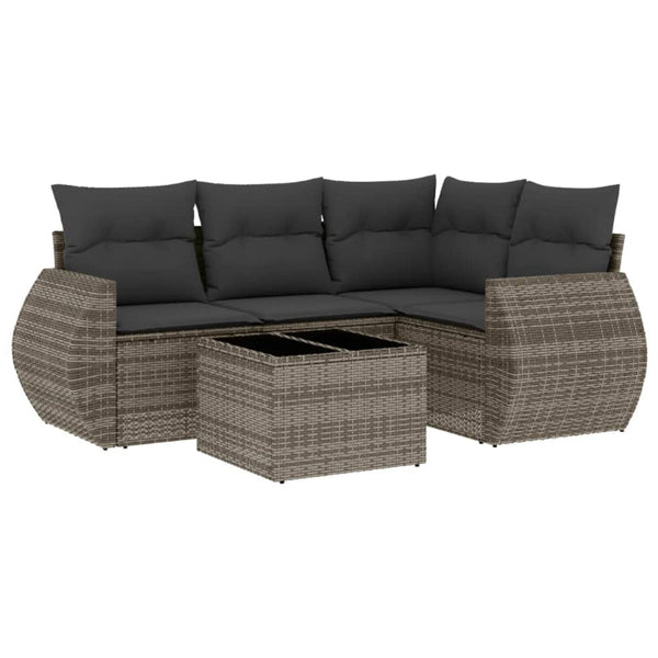 Vidaxl 5 Piece Garden Sofa Set With Cushions Grey Poly Rattan Other Patio & Garden Furniture