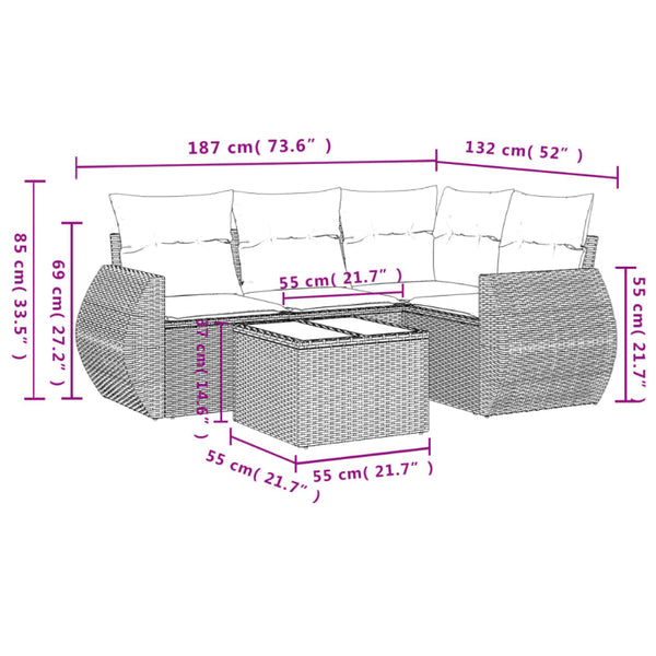 Vidaxl 5 Piece Garden Sofa Set With Cushions Grey Poly Rattan Other Patio & Garden Furniture