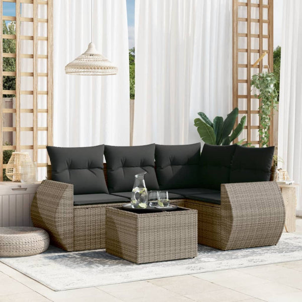 Vidaxl 5 Piece Garden Sofa Set With Cushions Grey Poly Rattan Other Patio & Garden Furniture