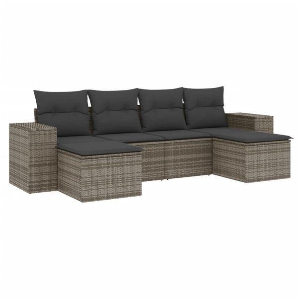 Vidaxl 6 Piece Garden Sofa Set With Cushions Grey Poly Rattan Other Patio & Garden Furniture