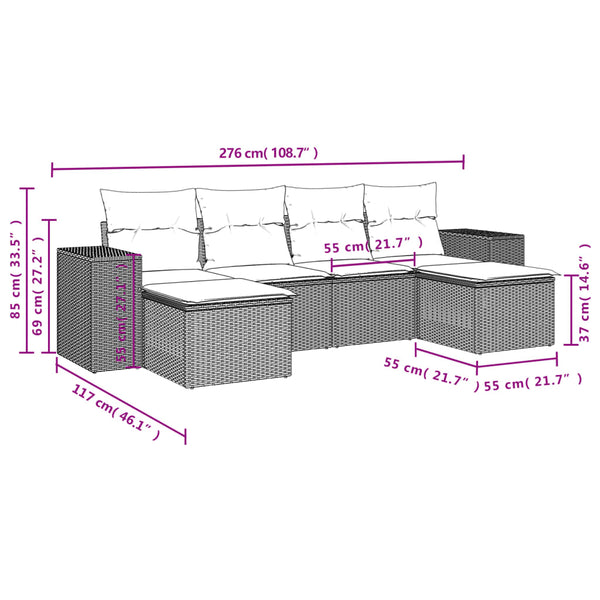 Vidaxl 6 Piece Garden Sofa Set With Cushions Grey Poly Rattan Other Patio & Garden Furniture