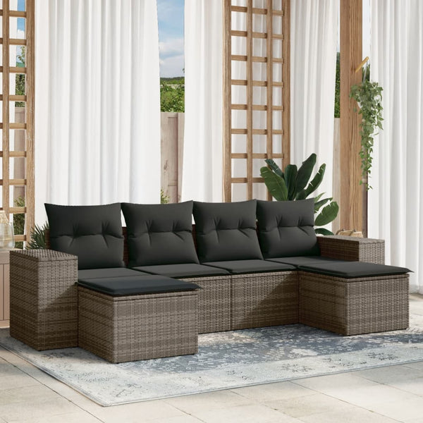 Vidaxl 6 Piece Garden Sofa Set With Cushions Grey Poly Rattan Other Patio & Garden Furniture