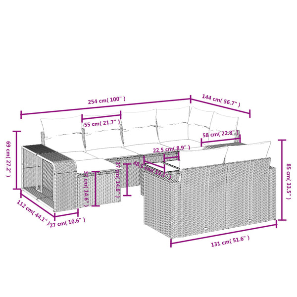 Vidaxl 11 Piece Garden Sofa Set With Cushions Grey Poly Rattan Other Patio & Garden Furniture