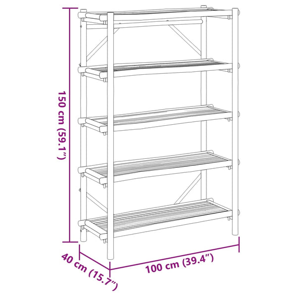5 Layer Shelf 100X40x150 Cm Bamboo Bookshelves