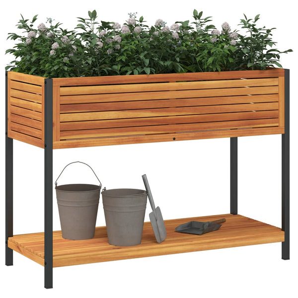 Vidaxl Garden Planter With Shelf 110X45x80 Cm Solid Wood Acacia And Steel Planters & Vases