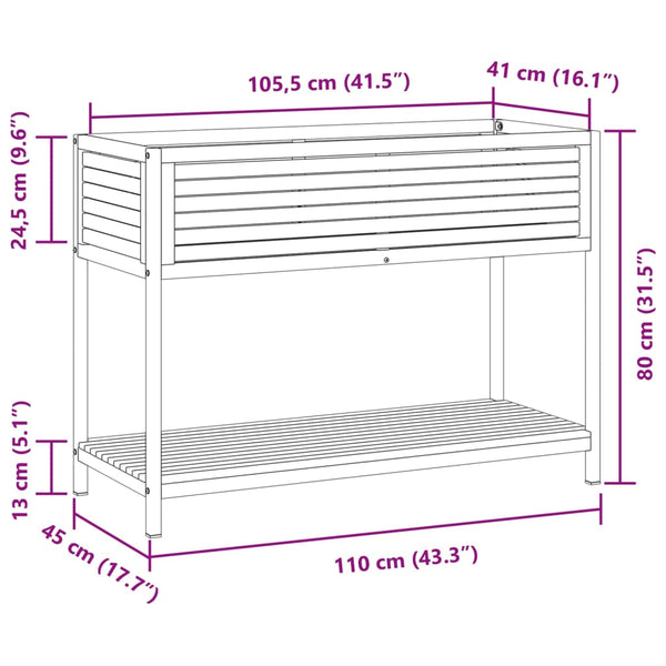 Vidaxl Garden Planter With Shelf 110X45x80 Cm Solid Wood Acacia And Steel Planters & Vases