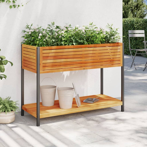 Vidaxl Garden Planter With Shelf 110X45x80 Cm Solid Wood Acacia And Steel Planters & Vases